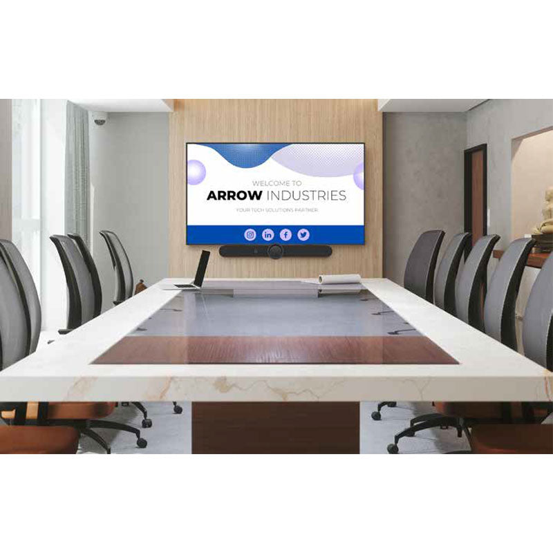 Peerless-AV Universal UC/VC Soundbar Mount ACC-SB2, video conferencing display installed meeting room view