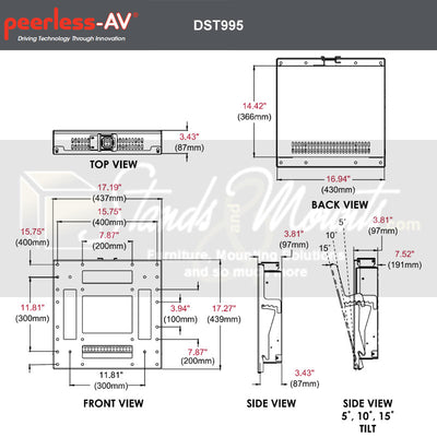 Peerless-AV SmartMount TV Ceiling Mount DST995, display wall mount dimensions diagram