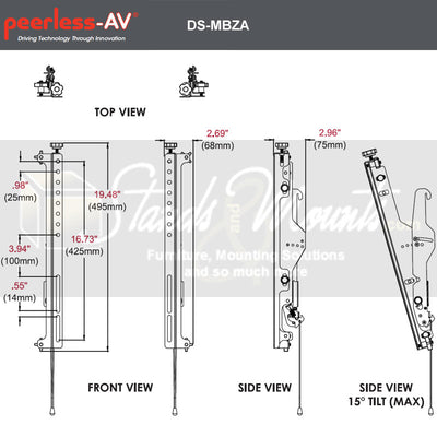 Peerless-AV Menu Board Adapters DS-MBZA, media player wall mount dimensions diagram