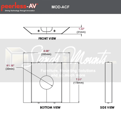 Peerless-AV Modular Series Accessory Cover For MOD-CPF MOD-ACF-W, decorative ceiling plate cover technical dimensions diagram