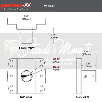 Peerless-AV Modular Projector Mount MOD-PJF2KIT150-CPF-B, ceiling pole adapter plate dimensions diagram