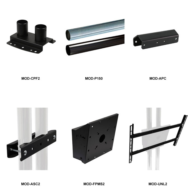 Peerless-AV Floor-to-Ceiling TV Mount Kit Bundle MOD-FC2BUNDLE-B, modular mounting components overview