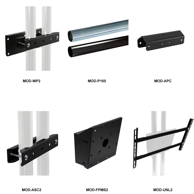 Peerless-AV Floor-to-Wall TV Mount Kit Bundle MOD-FW2BUNDLE-B, dual-pole display mounting components
