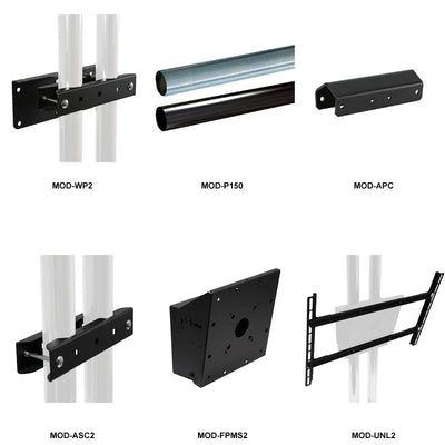 Peerless-AV Floor-to-Wall TV Mount Kit Bundle MOD-FW2BUNDLE-B, dual-pole display mounting components