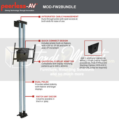 Peerless-AV Floor-to-Wall TV Mount Kit Bundle MOD-FW2BUNDLE-B, floor-to-wall display mount features diagram