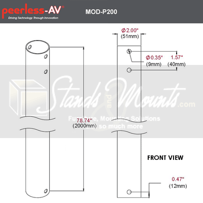 Peerless-AV Modular Series Extension Pole MOD-P200-W, display mount extension column dimensions