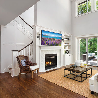 Peerless-AV Paramount XL Tilt TV Wall Mount PT670, wall-mounted TV installed above fireplace