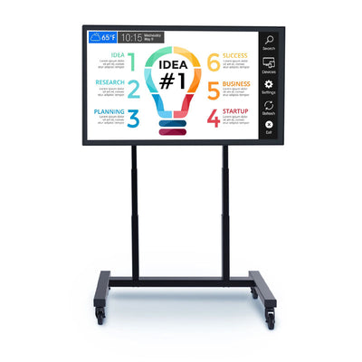 Peerless-AV XL SmartMount Motorized Height Adjust TV Cart SR598ML3E, mobile display cart front view with presentation graphic