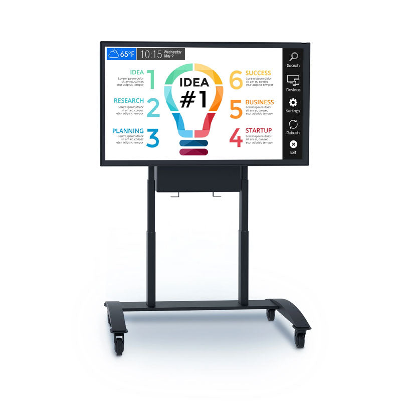Peerless-AV XL SmartMount Motorized Height Adjust TV Cart SR598ML3, mobile display stand front view with display