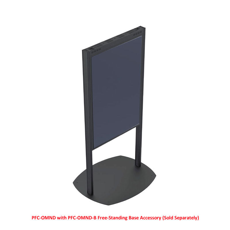 Premier Mounts Samsung OMN-D Dual-Sided Display Mount, PFC-OMND, freestanding digital signage mount angled view