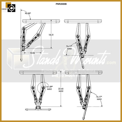 Chief Large Swing Arm TV Mount PNR2000B, articulating wall mount motion diagram