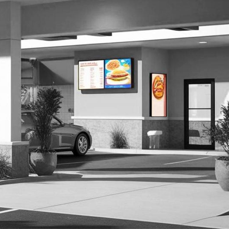 Premier Mounts Outdoor Fixed Mount 7170-1137-00, outdoor menu board installation drive-through view