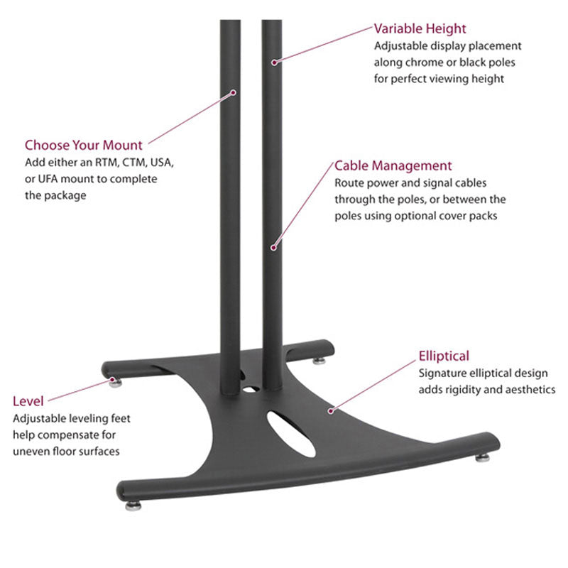 Premier Mounts Elliptic TV Floor Stand PSD-EB60 PSD-EB72 PSD-EB84, floor stand adjustable-height and cable-management features