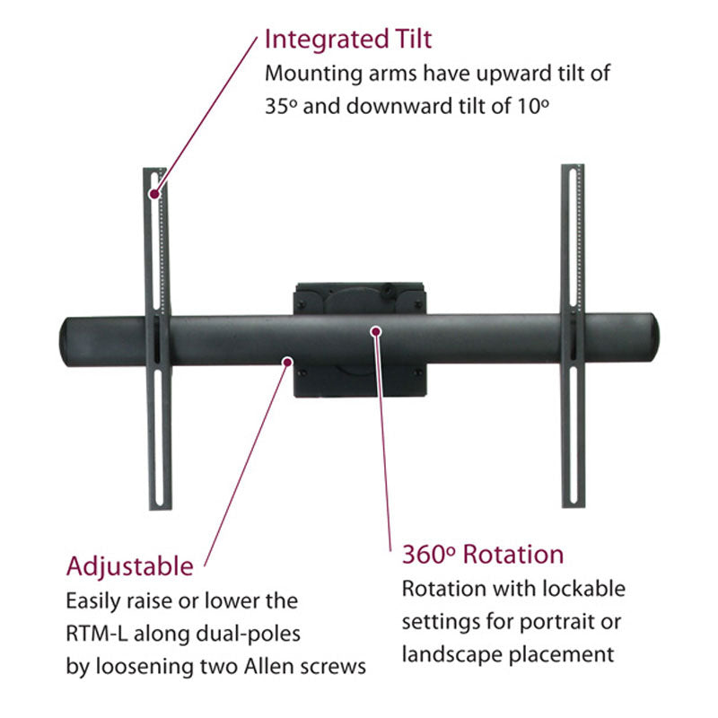 Premier Mounts Large TV Floor Stand EB84-RTM, dual-display adapter adjustment features diagram