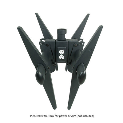 Premier Mounts Extra Large Back-to-Back TV Ceiling Mount ECM-3763D, pull-out pivot wall mount rear view with power outlets