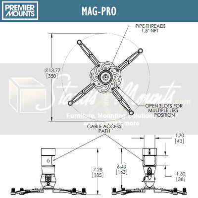 Premier Mounts MagnaGuide Univ Projector Mount MAG-PRO, projector ceiling mount technical dimensions