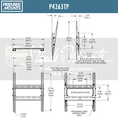 Premier Mounts Universal TV Wall Mount P4263TP, tilting display wall mount dimensions diagram