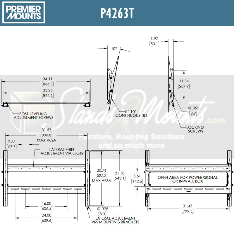 Premier Mounts Universal TV Wall Mount P4263T, fixed wall mount technical dimensions