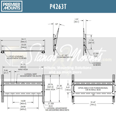 Premier Mounts Universal TV Wall Mount P4263T, fixed wall mount technical dimensions