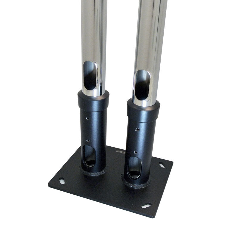 Premier Mounts Dual Pole Anchor Base PSD-DPAB, dual-pole stand base angled view with cable openings