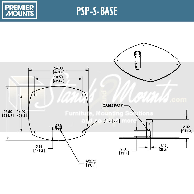 Premier Mounts Single Pole Floor Stand Base PSP-S-BASE, speaker stand base dimensions diagram
