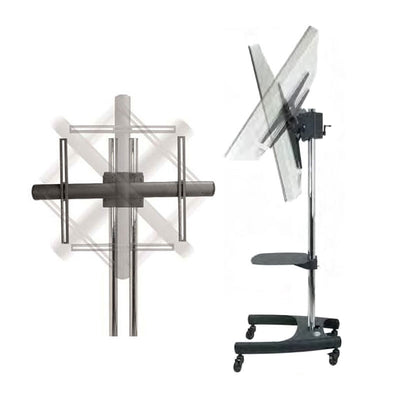 Premier Mounts 360 Degree Rotating TV Mount RTM-S, mobile dual-display stand in portrait and tilted configurations