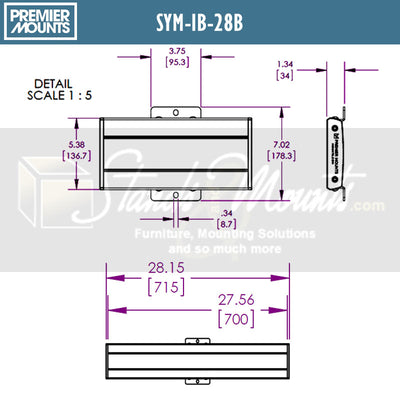 Premier Mounts Symmetry Interface Bar SYM-IB-28B, interface bracket dimensions diagram