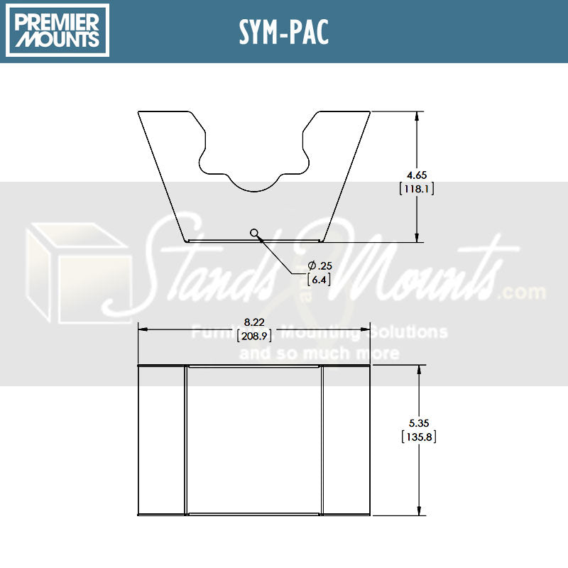 Premier Mounts Symmetry Cosmetic Cover SYM-PAC, decorative ceiling cover technical dimensions diagram