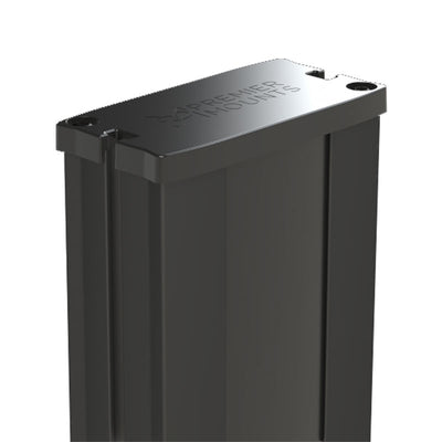 Premier Mounts Symmetry Upright Support Column SYM-UR-106B, black cable raceway end cap in a top three-quarter view