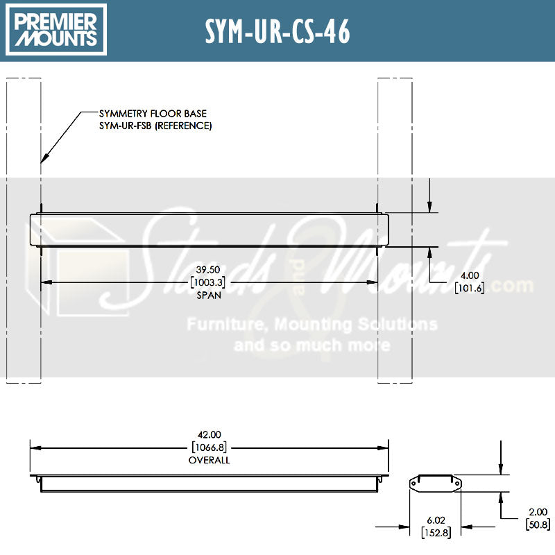 Premier Mounts Symmetry Floor Stand Cross-Support SYM-UR-CS-46, floor stand base cover technical dimensions