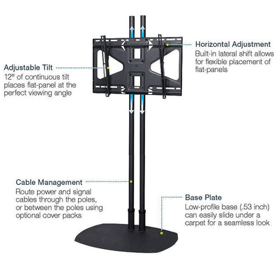 Premier Mounts Large TV Floor Stand TS72B-MS2, dual-pole floor display stand features diagram