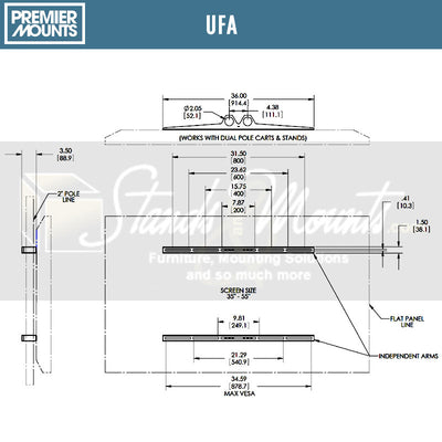 Premier Mounts Universal Flat Mount UFA, universal flat-panel adapter dimensions diagram