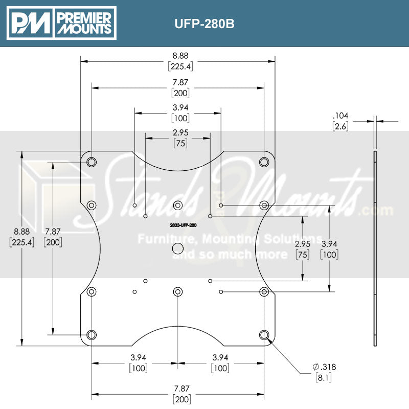 Premier Mounts VESA Adapter Plate UFP-280B, display mounting plate dimensions diagram