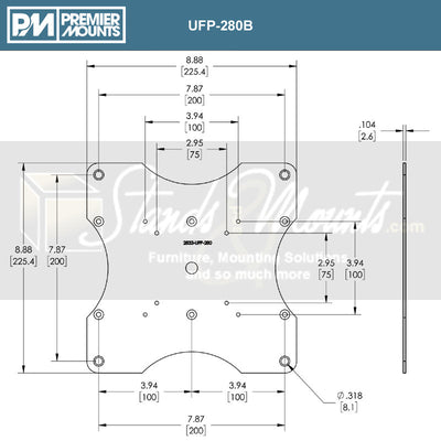 Premier Mounts VESA Adapter Plate UFP-280B, display mounting plate dimensions diagram