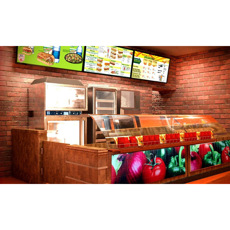 Premier Mounts Small Channel Strut Menu Board Mount UMB-DBTS, digital menu boards installed in restaurant