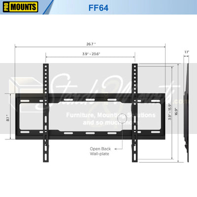 ProMounts Large TV Fixed Wall Mount FF64, fixed wall mount technical dimensions