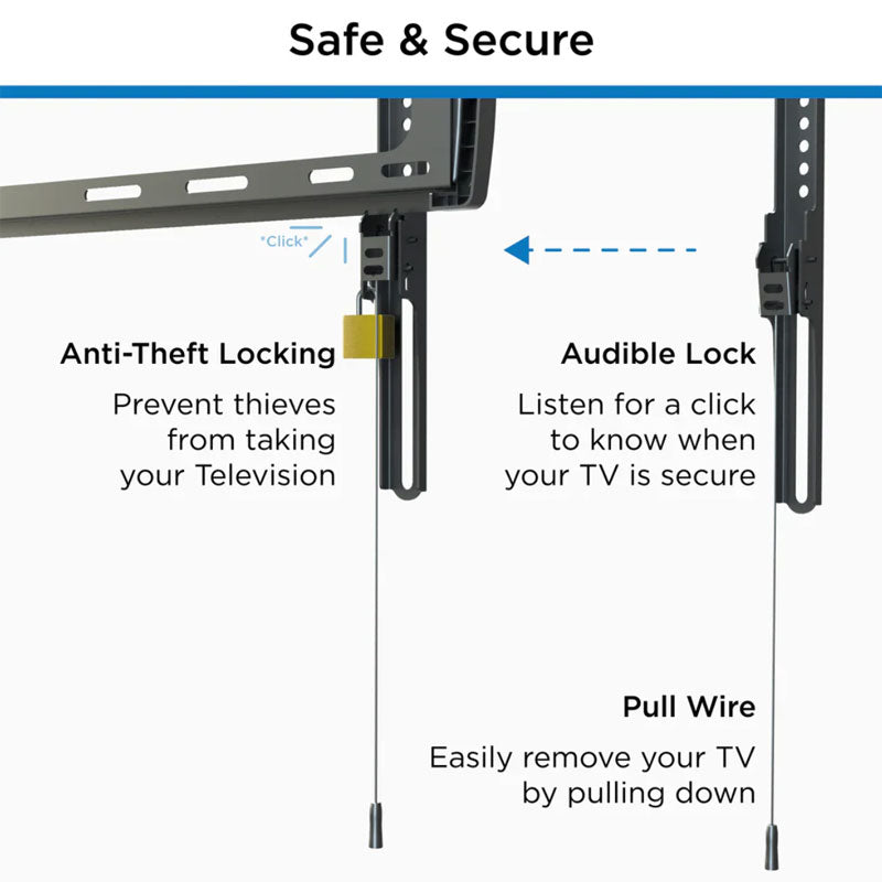 ProMounts Large TV Fixed Wall Mount UF-PRO640, anti-theft TV mount locking mechanism diagram