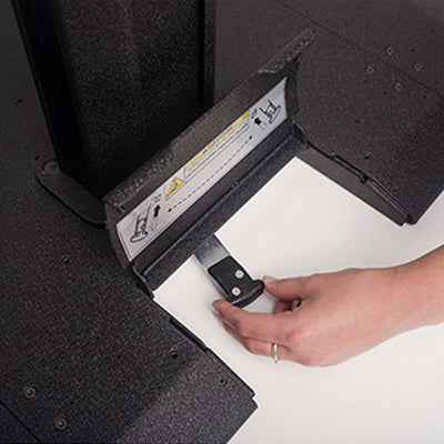 Chief Large Portable Flat Panel Stand, PRSU, portable display stand lower support attachment in close-up