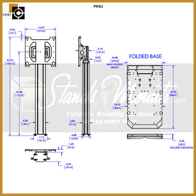 Chief Large Portable Flat Panel Stand, PRSU, folded portable display stand dimensions diagram