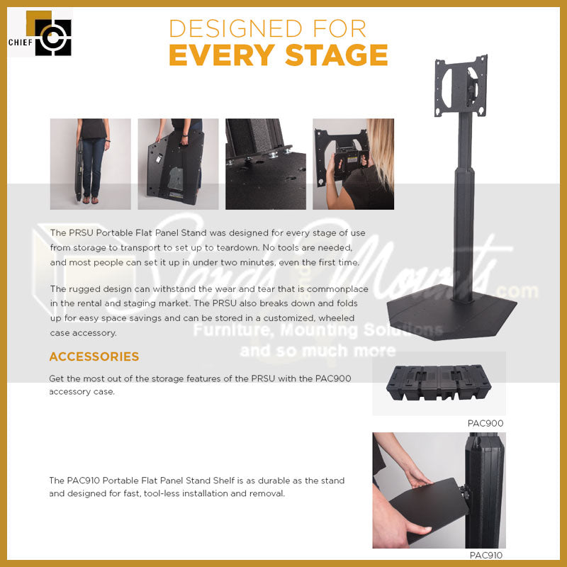 Chief Large Portable Flat Panel Stand, PRSU, portable display stand feature overview