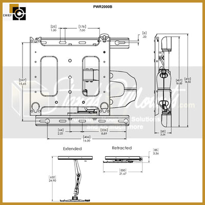 Chief Large Swing Arm TV Mount PWRUB, articulating wall mount extension dimensions