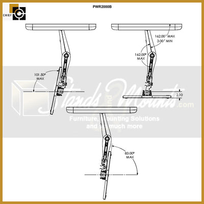 Chief Large Swing Arm TV Mount PWRUB, articulating wall mount tilt and swivel dimensions
