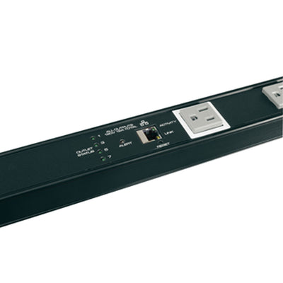 Middle Atlantic Vertical PDU with RackLink RLNK-1015V, power distribution unit outlets and monitoring controls in close-up