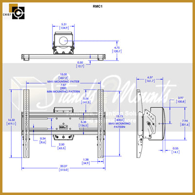 Chief FIT Medium Flat Panel Ceiling Mount RMC1, display mount dimensions diagram