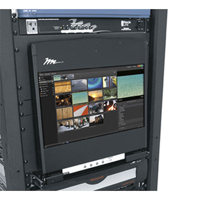 Middle Atlantic HD Rackmount Console RM-KB-LCD17KVMHD, rack-mount KVM console screen and keyboard detail