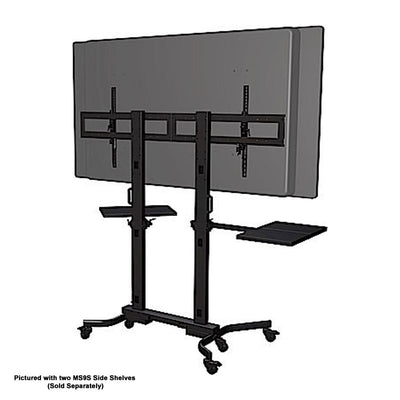 Crimson RSM100 Mobile Cart for Microsoft Surface Hub & XL Screens, mobile dual-display stand rear view with side shelves