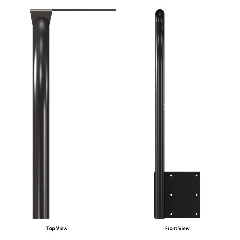 Crimson Heavy Duty Parapet or Wall Security Camera Mount RW24, curved wall extension arm top and front views