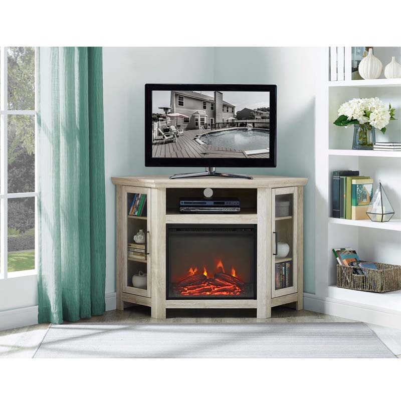 Walker Edison Corner Fireplace TV Stand (White Oak) W48FPCRWO