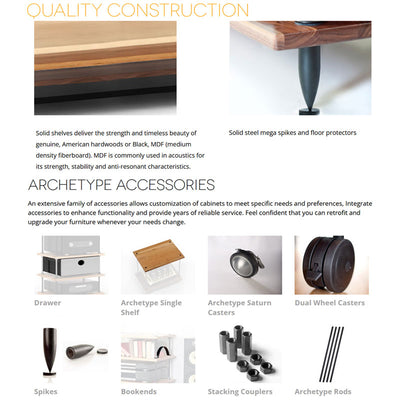 Salamander Designs Archetype Amplifier Stand AMP/W, wood shelving construction and accessory options overview
