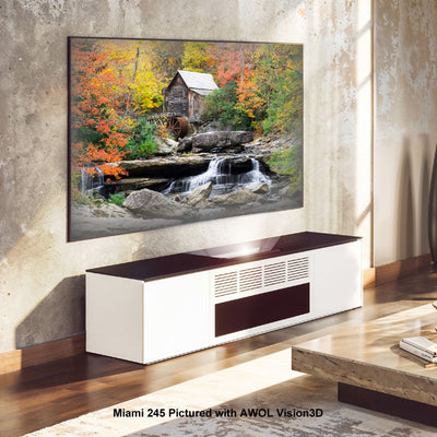 Salamander Designs Miami 245 Projector Cabinet C2/AWOL/245MM/BK, ultra-short-throw projector cabinet installed beneath a screen